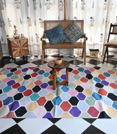 multi-color cotton dhurrie rug flatweave texture