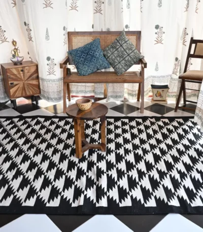 black cotton dhurrie rug flatweave texture