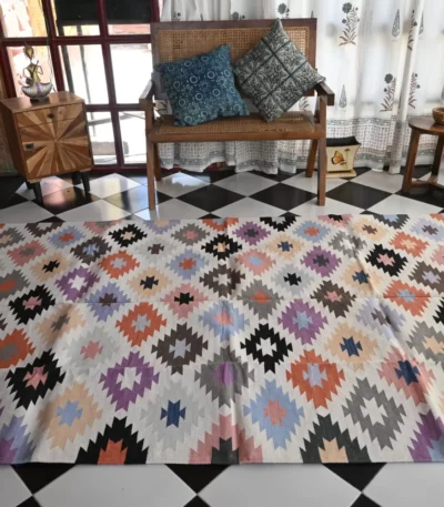 multi-color cotton dhurrie rug flatweave texture