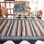 dark blue cotton dhurrie rug flatweave texture