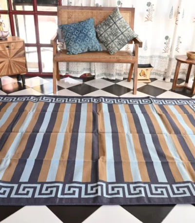 dark blue cotton dhurrie rug flatweave texture