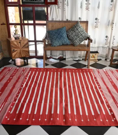 red cotton dhurrie rug flatweave texture