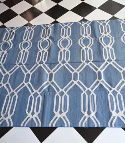 blue cotton dhurrie rug flatweave texture