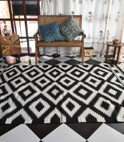 black cotton dhurrie rug flatweave texture