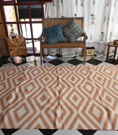 peach cotton dhurrie rug flatweave texture