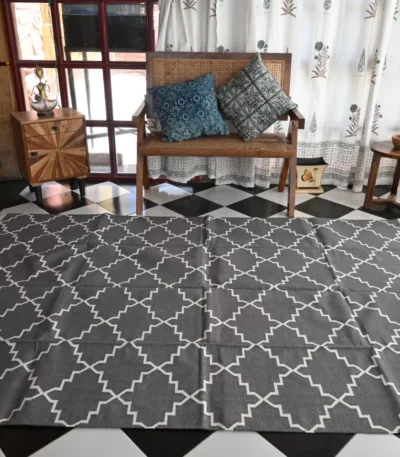 grey cotton dhurrie rug flatweave texture