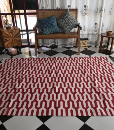 deep red cotton dhurrie rug flatweave texture