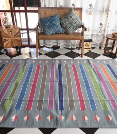 grey cotton dhurrie rug flatweave texture