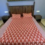 CraftInfo Floral Printed Bedsheet – Maroon & White Traditional Design