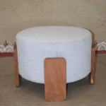Craftindo Round Upholstered Wooden Ottoman