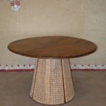 Craftindo Round Wooden Cane Dining Table