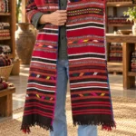 CraftInfo Handwoven Red Woolen Throw – Multicolor Tribal Design