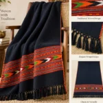 CraftInfo Handwoven Black Woolen Throw – Traditional Geometric Design