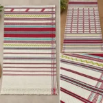 CraftInfo Handwoven Woolen Throw – Cream & Maroon Geometric Design