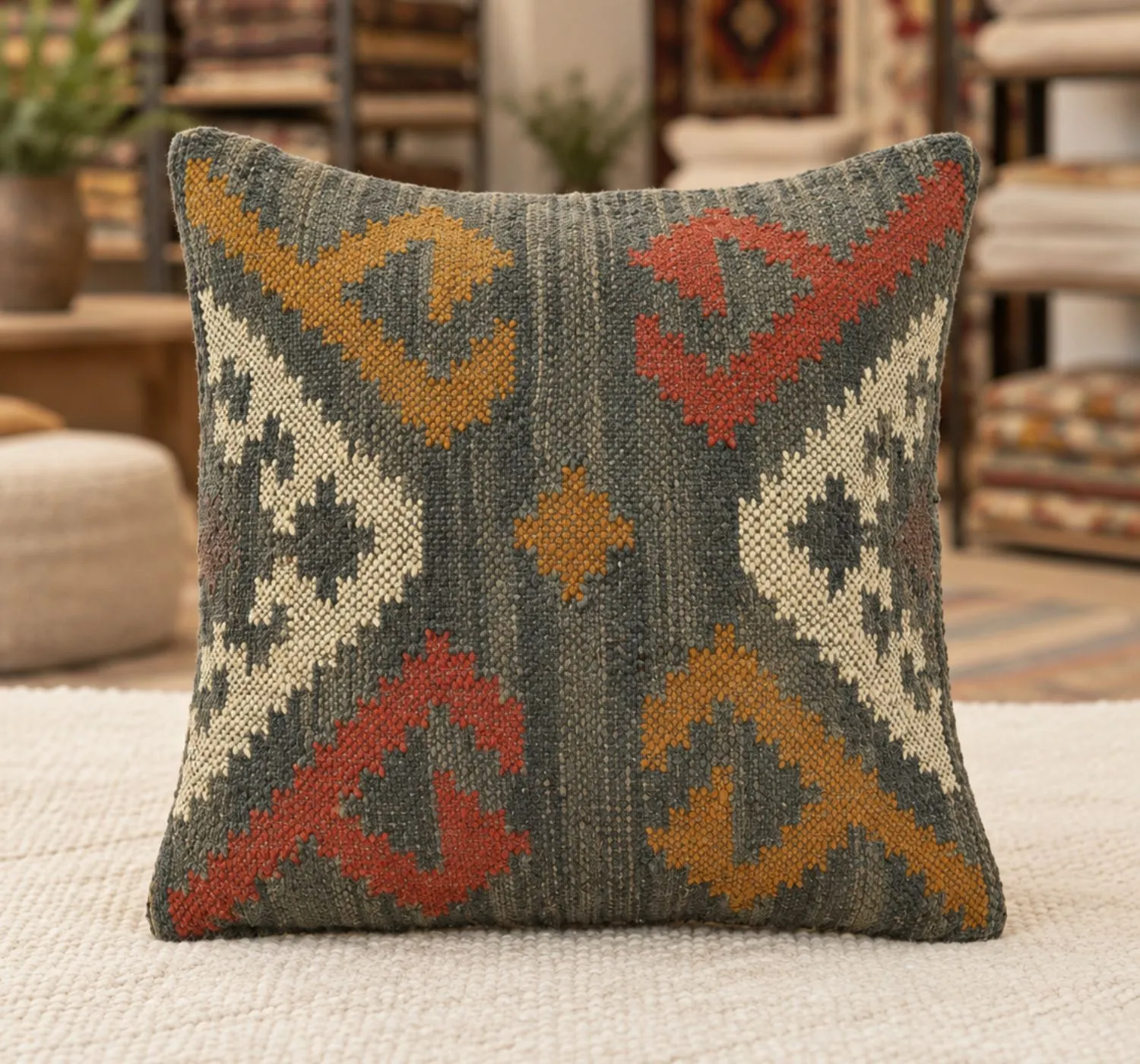 1_result Grey Multicolor Tribal Cushion Cover | Craftindo - Image 1
