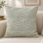 Handmade Green Floral Jute Cushion Cover | Botanical Printed Cushion Cover | Craftindo