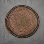 Handmade Round Braided Jute Doormat – Natural Pink & Black | Craftindo