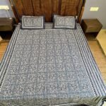 Craftinfo Blue Printed Cotton Bedsheet | Traditional Floral & Geometric Design