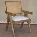 Craftindo Cane Back Wooden Armchair – Handcrafted Accent Chair