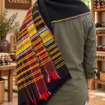 CraftInfo Handwoven Black Woolen Throw – Traditional Multicolor Stripes