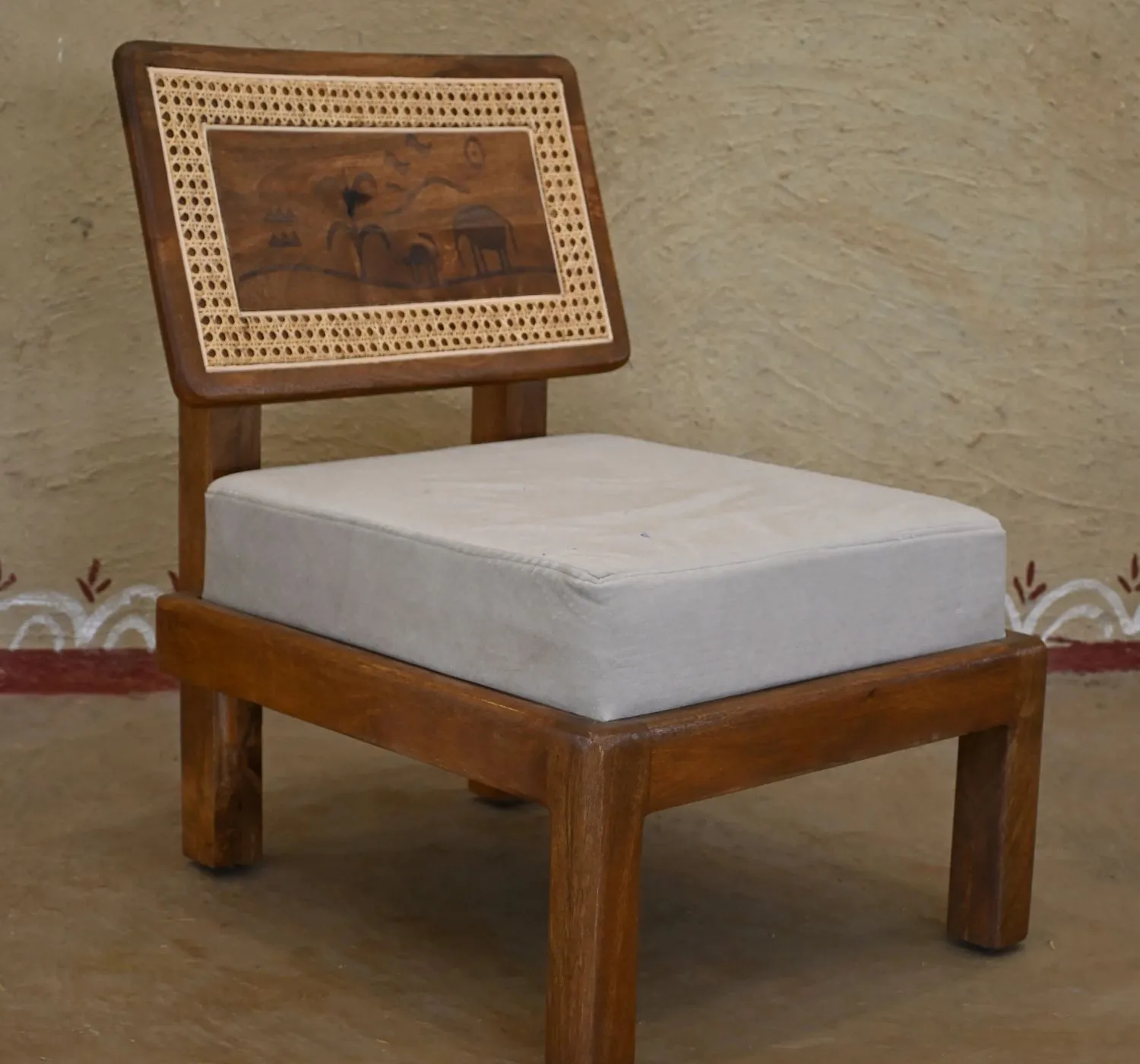2_result Craftinfo Cane Back Lounge Chair – Wooden Accent Chair with Cushion - Image 1
