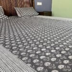 CraftInfo Grey Floral Printed Cotton Bedsheet with Pillow Covers