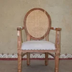 Craftindo Cane Back Wooden Armchair – Handcrafted Accent Chair