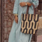 Handmade  Brown & Beige Jute Tote Bag | Geometric Shoulder Handbag | Craftindo