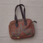 Handmade Rust & Grey Jute Handbag | Geometric Woven Shoulder Bag | Craftindo