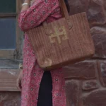Handmade Rust Jute Tote Bag | Minimal Woven Handbag with Brown Handles | Craftindo