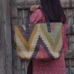 Handmade Multicolor Jute Tote Bag | Traditional Geometric Woven Shoulder Bag | Craftindo