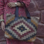 Handmade Multicolor Jute Tote Bag | Traditional Geometric Woven Shoulder Bag | Craftindo