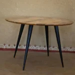 Craftindo Wooden Dining Table – Oval Top with Black Metal Legs