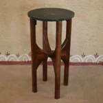 Handcrafted Wooden Side Table with Round Black Top | Rustic Accent Table | Craftindo