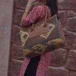 Handmade Brown & Beige Jute Tote Bag | Traditional Geometric Woven Handbag | Craftindo