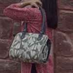 Handmade Grey & Beige Jute Handbag | Abstract Geometric Woven Shoulder Bag | Craftindo